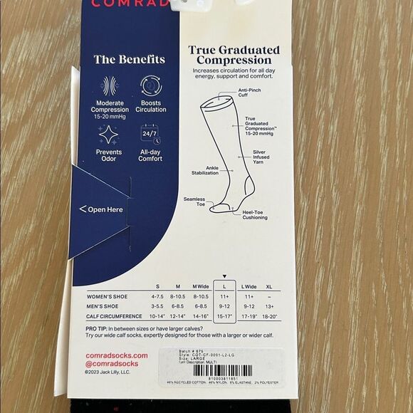 COMRAD Knee-High Compression Sock, Size Larges, multi speckle Black, NWT - Picture 7 of 8